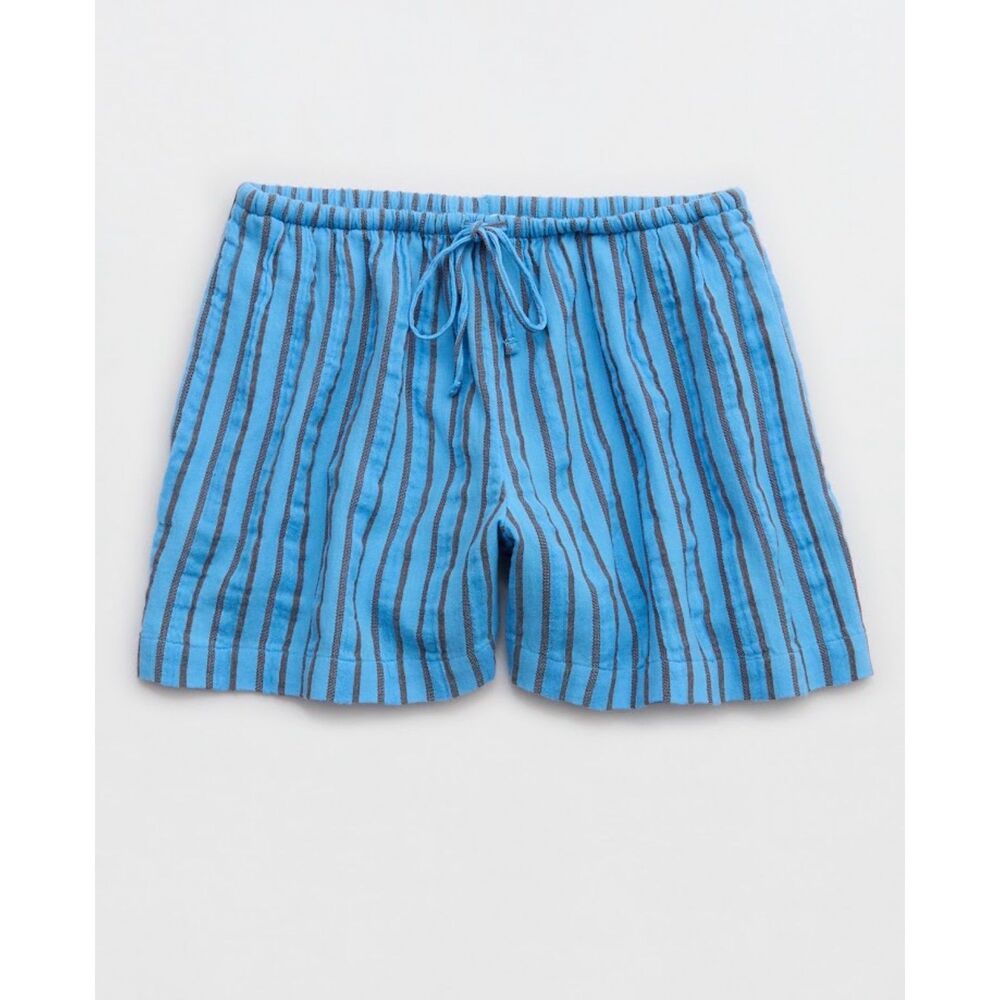 NEW Aerie American Eagle women's L Day Off shorts drawstring blue brown striped